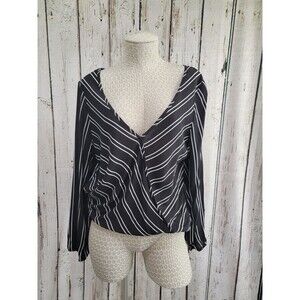 REBELLION AGAIN Faux Surplice Striped Blouse Shirt Top‎ Women's Large L NEW NWT